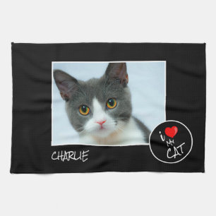 Linge De Cuisine I Love My Cat, Custom Photo - Pet Lovers