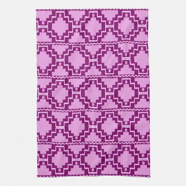 Linge De Cuisine Ikat Aztec Motif - Amethyst violet et violet (Vertical)