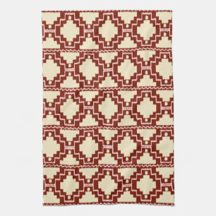 Linge De Cuisine Ikat Aztec Motif - Beige, Bourgogne et rose