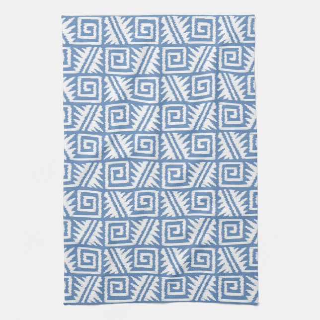 Linge De Cuisine Ikat Aztec Motif - Ciel bleu et blanc (Vertical)