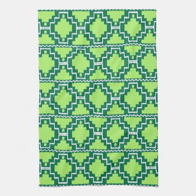 Linge De Cuisine Ikat Aztec Motif - Forêt et chaux vert (Vertical)
