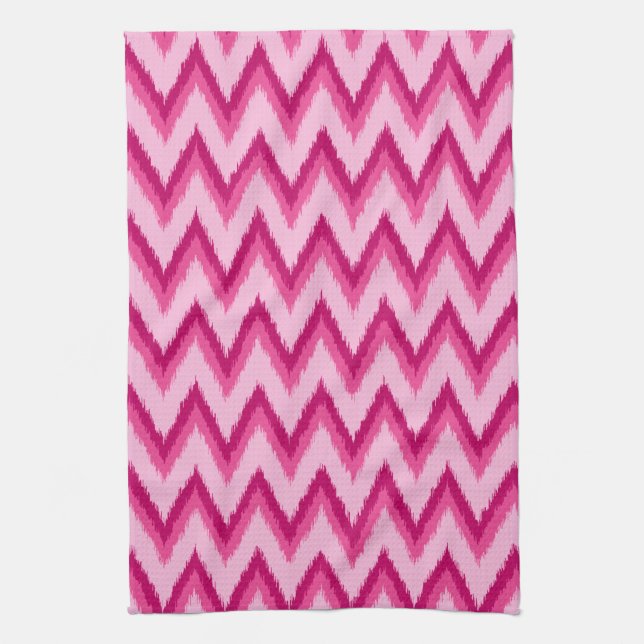 Linge De Cuisine Ikat Chevron Stripes - Fuchsia et rose pâle (Vertical)