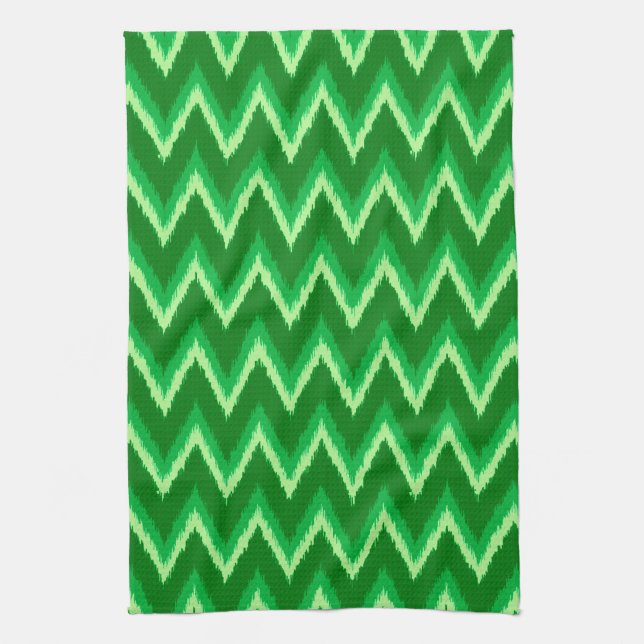 Linge De Cuisine Ikat Chevron Stripes - Pine et Lime Green Kitchen (Vertical)