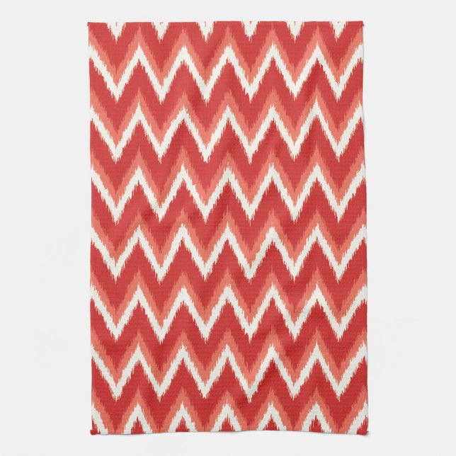 Linge De Cuisine Ikat Chevron Stripes - Rust Orange et Blanc (Vertical)