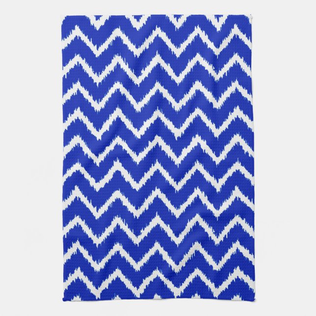 Linge De Cuisine Ikat Chevrons - Cobalt bleu et blanc (Vertical)