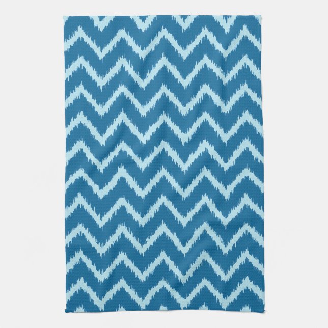Linge De Cuisine Ikat Chevrons - Indigo et bleu pâle (Vertical)
