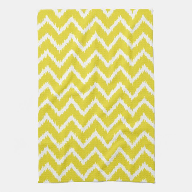Linge De Cuisine Ikat Chevrons - moutarde jaune et blanc (Vertical)