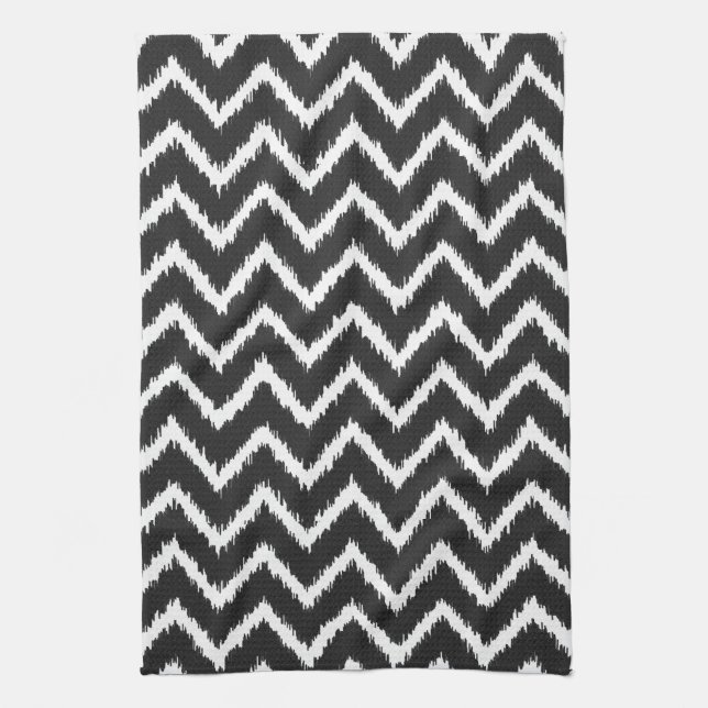 Linge De Cuisine Ikat Chevrons - Noir et blanc (Vertical)