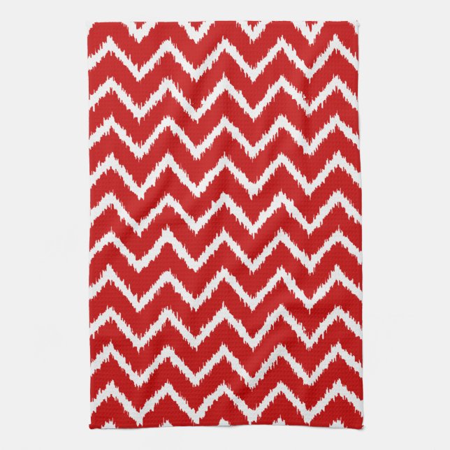 Linge De Cuisine Ikat Chevrons - Rouge profond et blanc (Vertical)