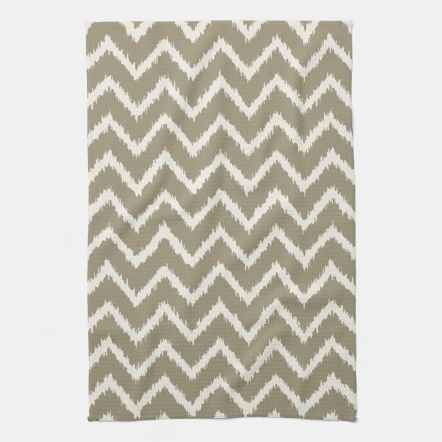 Linge De Cuisine Ikat Chevrons - Taupe tan et beige (Vertical)