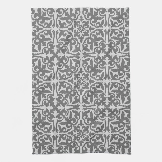 Linge De Cuisine Ikat damask pattern - gris clair et gris moyen (Vertical)