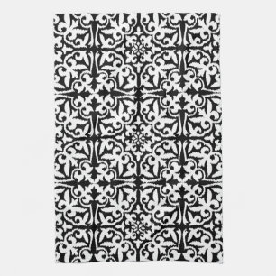 Linge De Cuisine Ikat damask pattern - noir et blanc