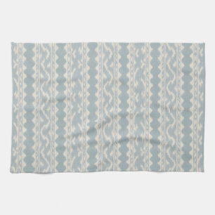 Linge De Cuisine Ikat de céladon doux sur crème, rayure ondulée