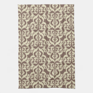 Linge De Cuisine Ikat Moorish Damask - beige et taupe