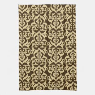 Linge De Cuisine Ikat Moorish Damask - chocolat brun et bronze