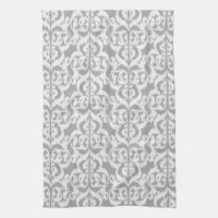 Ikat Moorish Damask - gris argenté et blanc