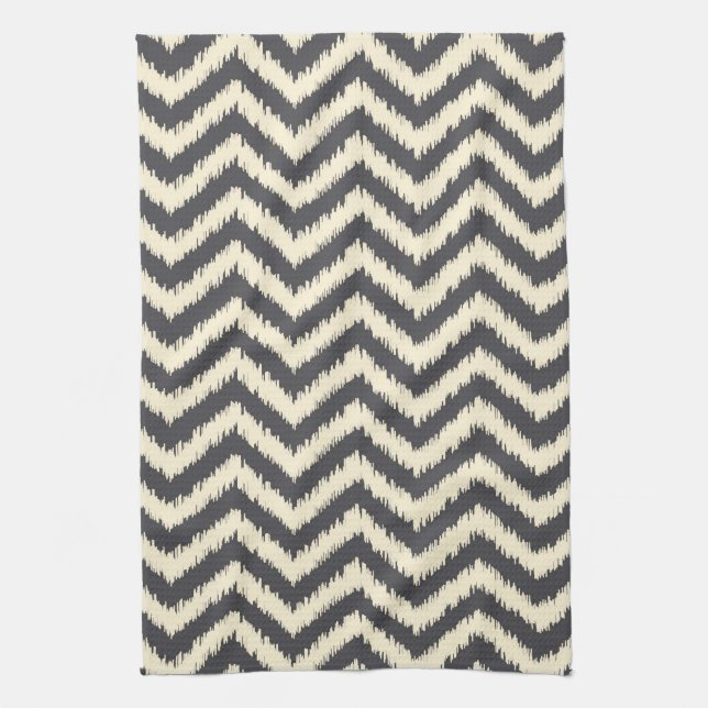 Linge De Cuisine Ikat noir et crème Chevron (Vertical)