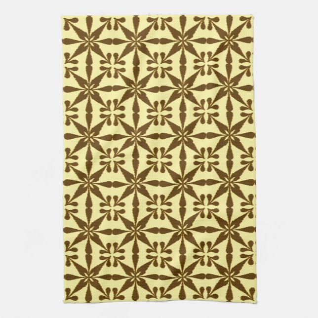 Linge De Cuisine Ikat Star Motif, Brown et jaune (Vertical)
