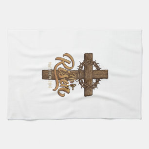 Linge De Cuisine Il Est Ressuscité Croix Couronne d'Épines Chemise 