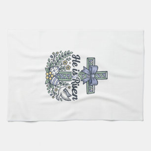 Linge De Cuisine Il Est Ressuscité Croix De Pâques Vintage Vecteur