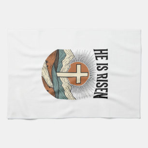Linge De Cuisine Il Est Ressuscité Croix Lever de Soleil Chemise de