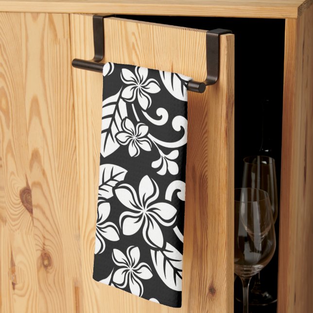 LINGE DE CUISINE ÎLE PLUMERIA (NOIR) (Pliage en tiers)