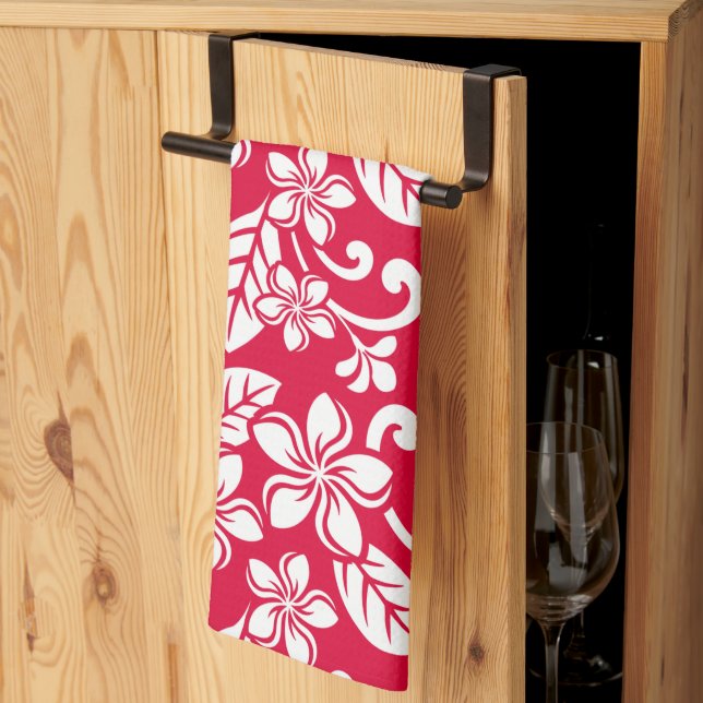 LINGE DE CUISINE ÎLE PLUMERIA (ROUGE DE STRAWBERRY) (Pliage en tiers)