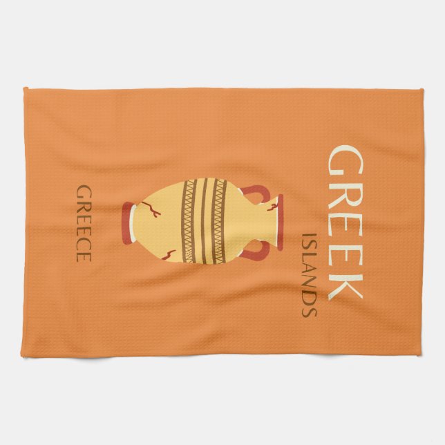 Linge De Cuisine Îles grecques, Grèce, Voyage, Preppy, Orange (Horizontal)