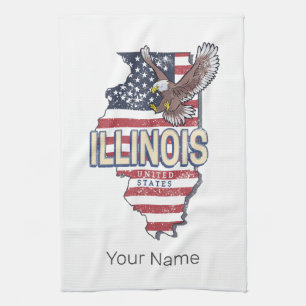 Linge De Cuisine Illinois United States Eagle Carte Retro Vintage U