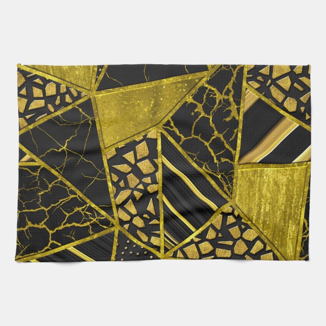 Linge De Cuisine Illusion de texture du triangle noir or (Horizontal)