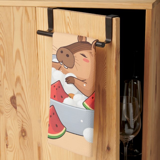 Linge De Cuisine Illustration adorable de capybara dans un bain de  (Pliage en tiers)