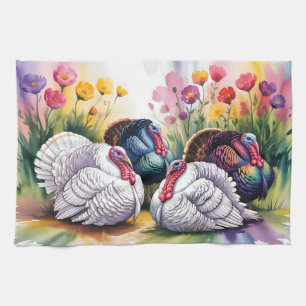 Linge De Cuisine Illustration aquarelle colorée de dindes