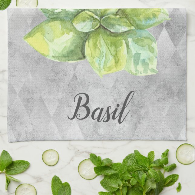 Linge De Cuisine Illustration aquarelle de Basilic  (Plié)