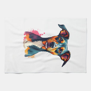 Linge De Cuisine Illustration d'art pop de portrait de chien coloré