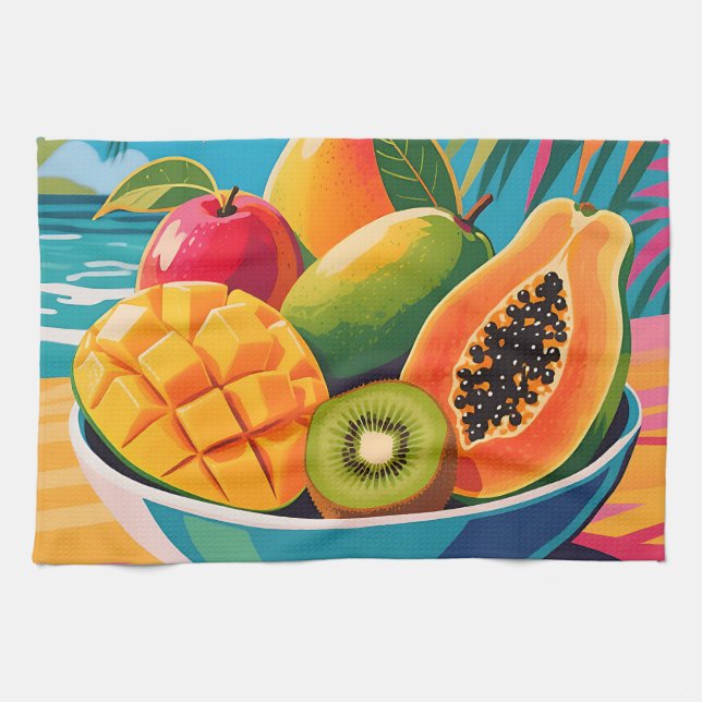 Linge De Cuisine Illustration de bol de fruits tropicaux (Horizontal)