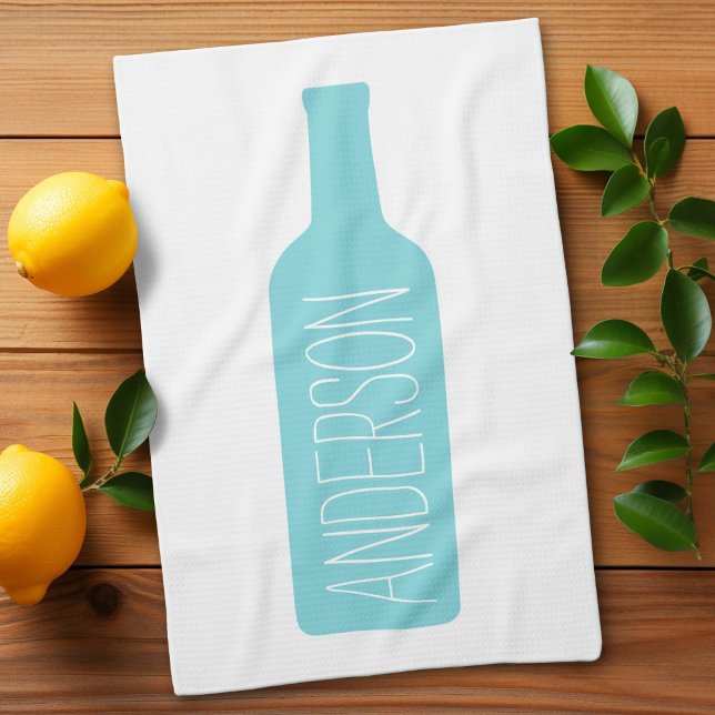 Linge De Cuisine Illustration de bouteille de vin - Nom blanc moder (Custom Kitchen Towel)
