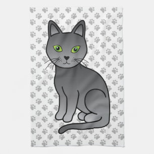 Linge De Cuisine Illustration de chat de dessin animé mignon bleu r