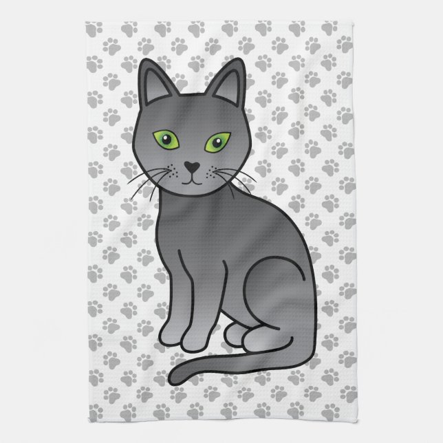 Linge De Cuisine Illustration de chat de dessin animé mignon bleu r (Vertical)