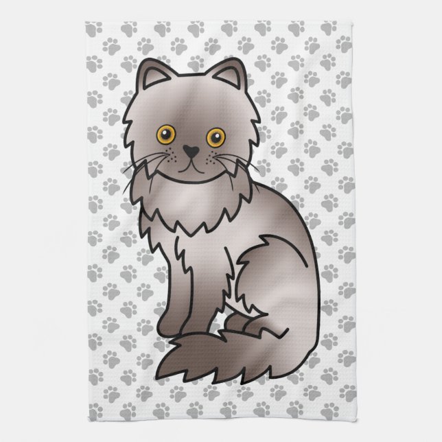 Linge De Cuisine Illustration de chat de dessin animé mignon persan (Vertical)