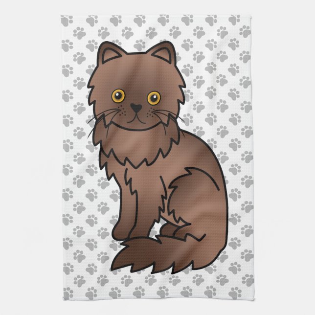Linge De Cuisine Illustration de chat de dessin animé mignon persan (Vertical)