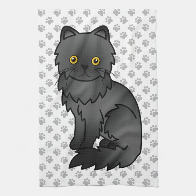 Linge De Cuisine Illustration de chat de dessin animé persan noir m (Vertical)