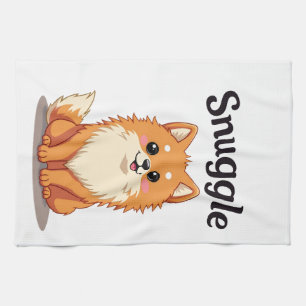 Linge De Cuisine Illustration de chien mignon Pomeranian câlin vint