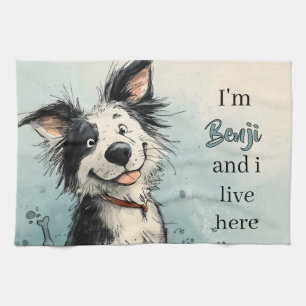 Linge De Cuisine Illustration de chien souriant mignon avec nom per