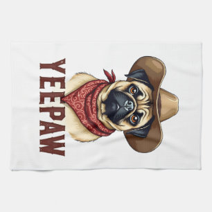 Linge De Cuisine Illustration de chien western YeePaw Pug cow-boy v