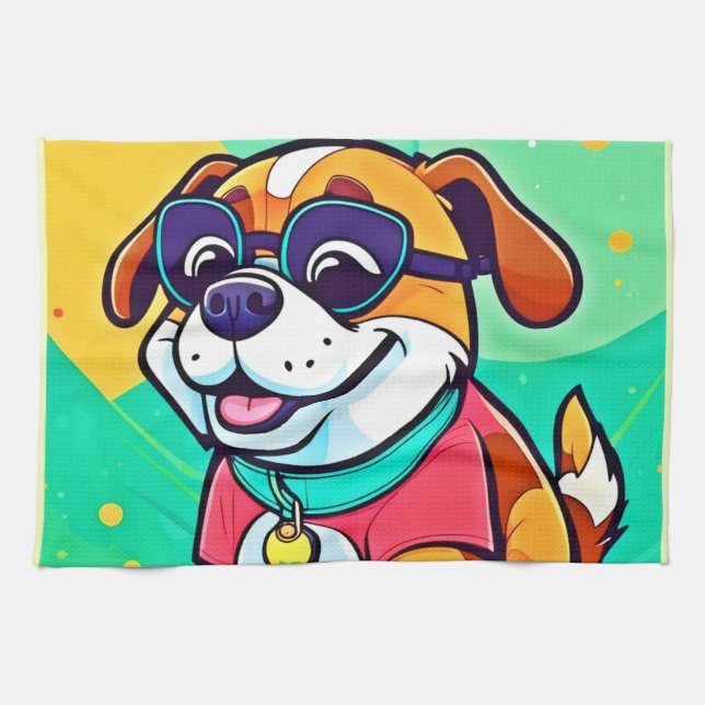 Linge De Cuisine Illustration de chiot cool de style cartoon (Horizontal)