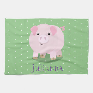 Linge De Cuisine Illustration de cochon cartoon rose mignon au vent