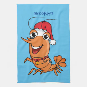 Linge De Cuisine Illustration de crevette de Noël heureuse et migno