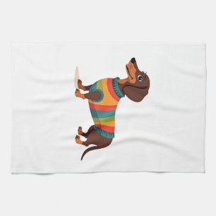 Linge De Cuisine Illustration de dachshund en pull vintage arc-en-c