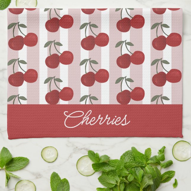 Linge De Cuisine Illustration de deux cerises rouges | Art de fruit (Plié)
