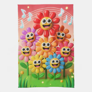 Linge De Cuisine Illustration de fleurs chantantes avec des notes d